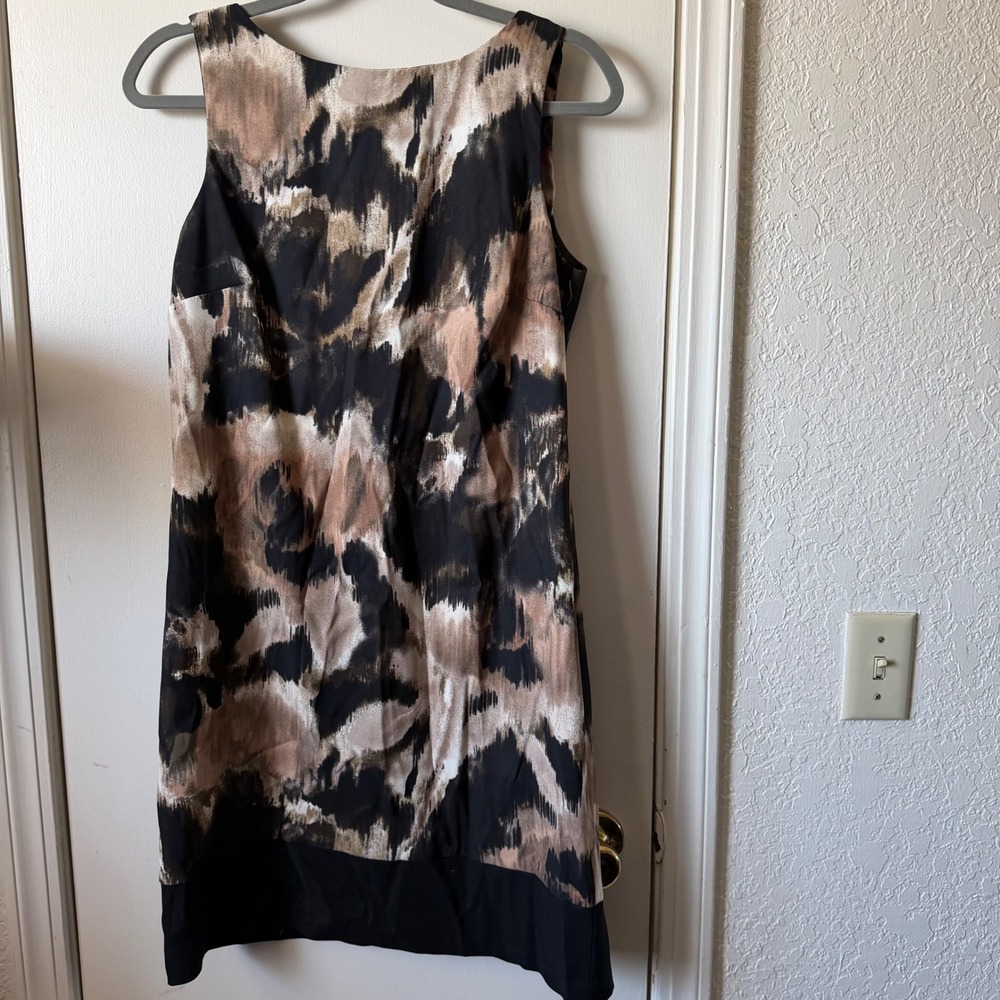 AB Studio Womens Abstract Ikat Print Sleeveless Sheath Dress Black Tan Size 10